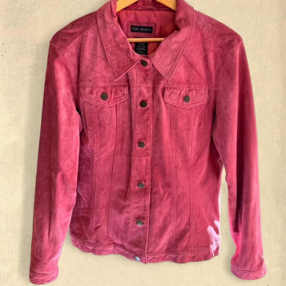 Vintage Pink Suede Leather Button Up Jacket